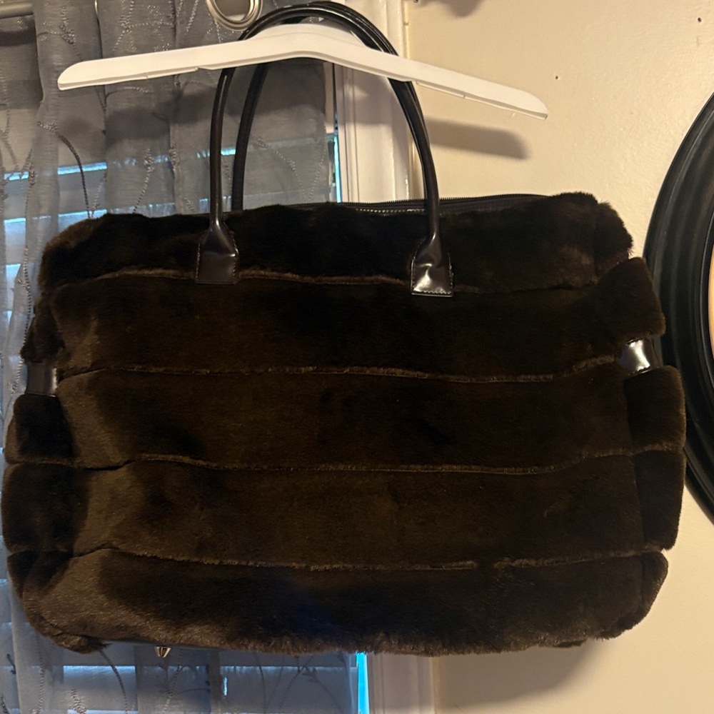 Vintage Suzanne Somers Elegant Brown Faux Fur Tote Bag